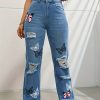 High Waisted Straight Leg Jeans For Women Trendy Butterfly Print Ripped Distressed Denim Pants - Image 6