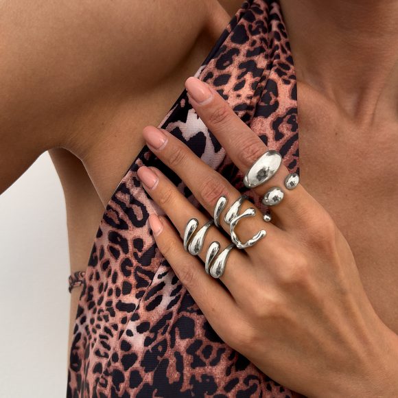 Metal Liquid Lava Ring Water Drop Hug Finger Ring Finger Ring Earrings Suit - Image 4