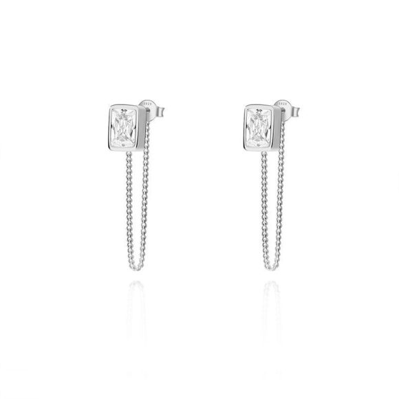 Simple Gold-plated S925 Sterling Silver CZ Zircon Rectangle Women's Suit Jewelry - Image 2