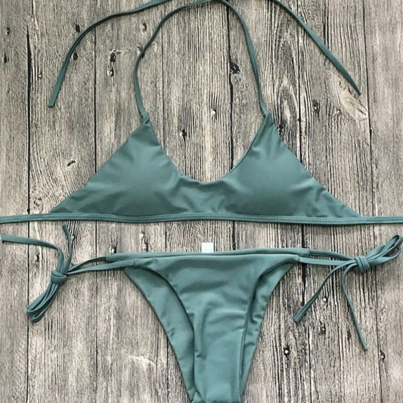 Ladies Swimwear Bikini Solid Color Bikini Set - Image 2