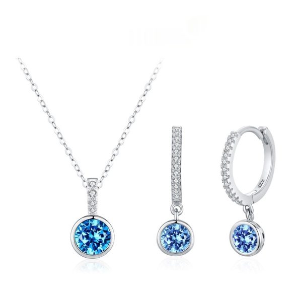 Women's Light Luxury Sea Blue Artificial Diamond Earrings Necklace - Image 3