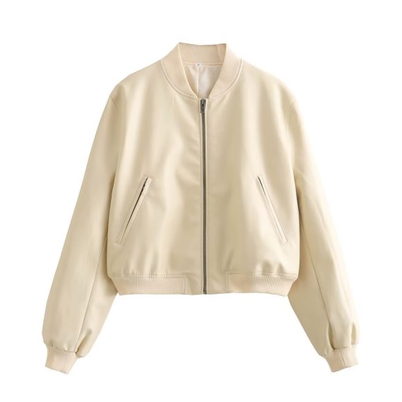Women's Stand Collar Motorcycle Pilot Jacket - Image 2