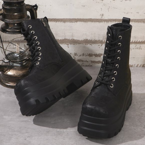 Women's Three-layer Platform Plus Round Toe Patchwork Retro Cool Martin Boots - Image 4