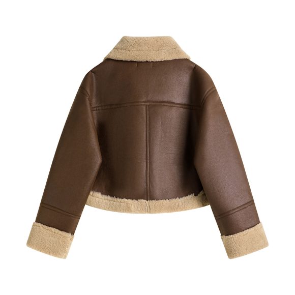 Stand Collar Fur Integrated Lamb Fur Short Coat - Image 5