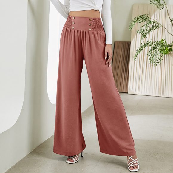 Fashion Straight Wide Leg Pants Elastic High Waist Casual Trousers For Women - Image 2