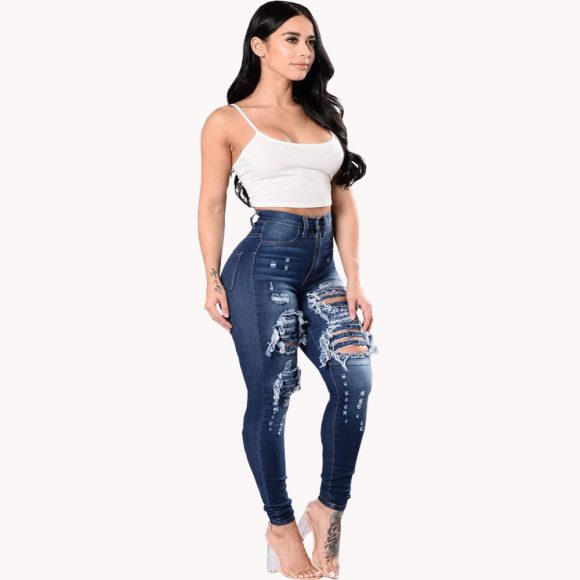 Women's Ripped Denim Washed Denim Pants - Image 4