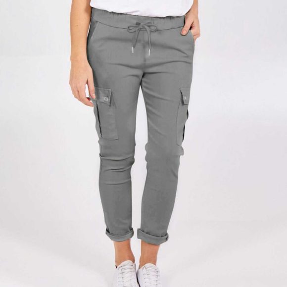 Casual Cargo Pants With Pockets Solid Color Drawstring Waist Pencil Trousers For Women - Image 4