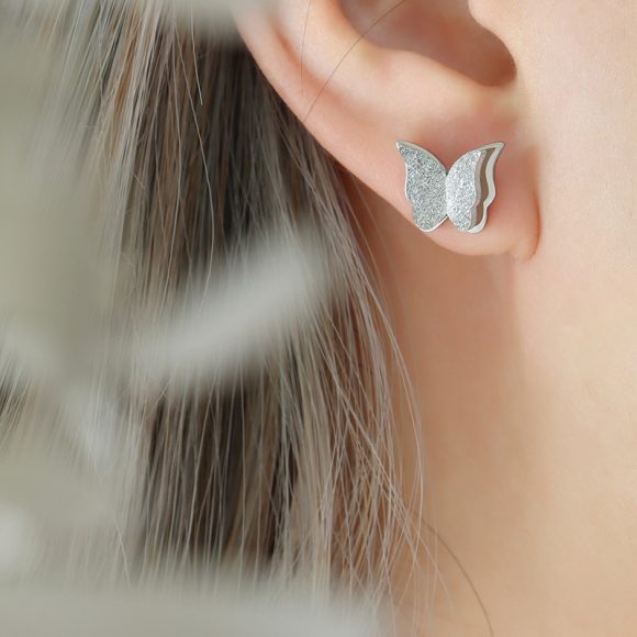 Frosted Texture Cute Butterfly Titanium Steel Suit Necklace Earring Ring Ornament - Image 4