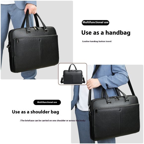 Men's Handbag Horizontal Briefcase Large Capacity First Layer Cowhide 17-inch Computer Bag - Image 2