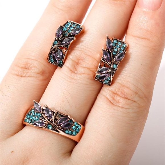Green Leaves Shape Inlaid With Purple The Crystal Set - Image 6