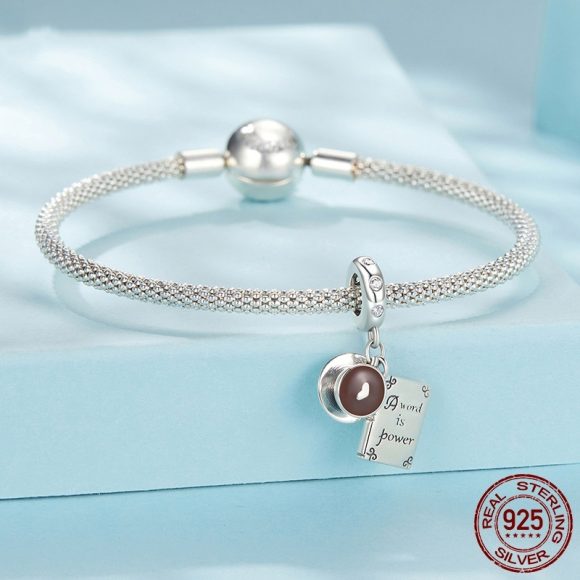 Coffee & Book Pendant S925 Sterling Silver Scattered Beads - Image 2