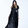 Halloween Women Medieval Gothic Witch Maleficent Horror Scary Cosplay Costume Carnival Party Ghost Long Black Hooded Dress - Image 4