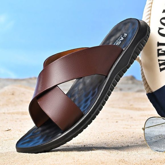 Men's Casual Soft Leather Soft Bottom Non-slip Slippers - Image 3