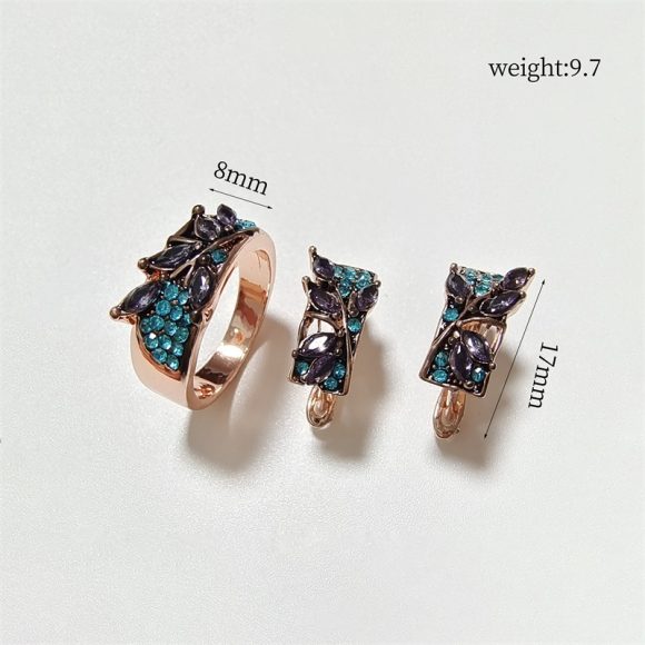 Green Leaves Shape Inlaid With Purple The Crystal Set - Image 5