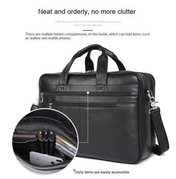 Leather Handbag Briefcase Napa Leather Comfortable Texture Men's Real-leather Bag - Image 7