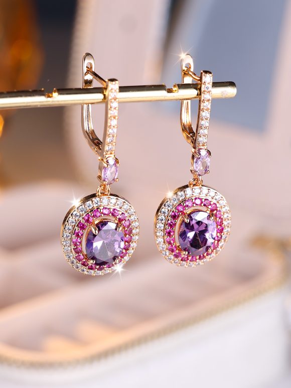 Entry Lux Colored Gems Egg-shaped Main Stone Edge White Diamond Earrings - Image 3