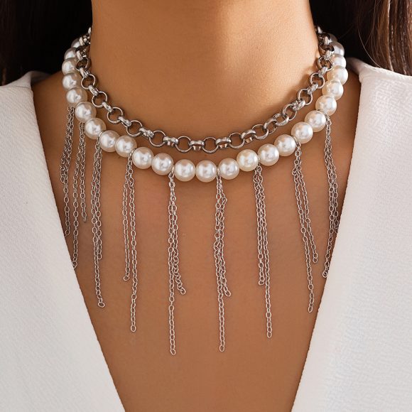 Pearl Tassel Fun Design Double-layer Retro Necklace Women's Accessories - Image 2
