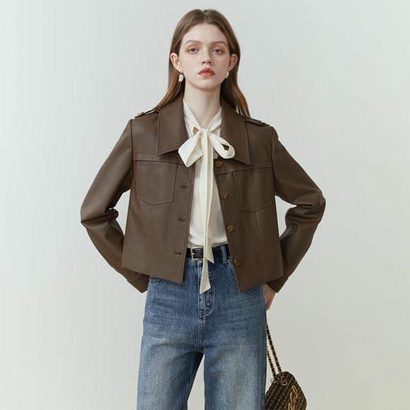 Female Retro Short Pu Leather Coat - Image 7