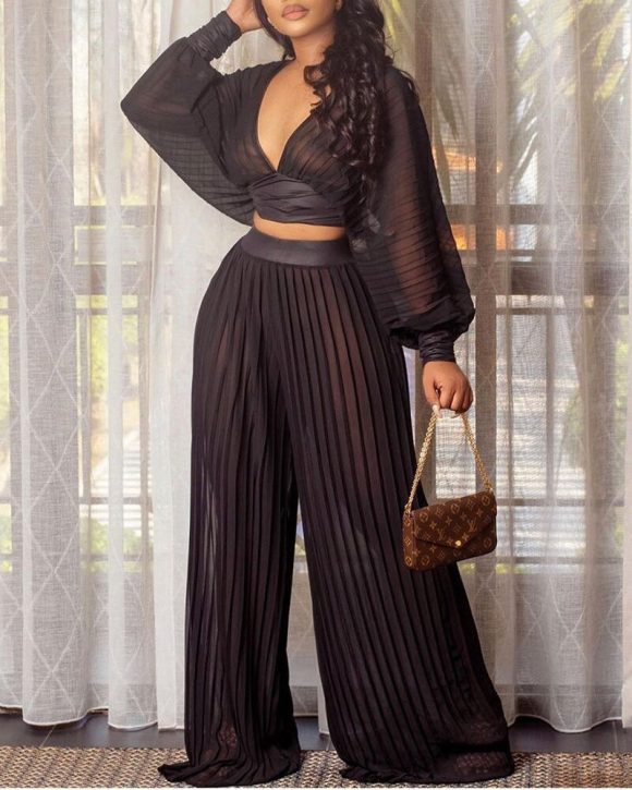 Pleated Pleated Wide-leg Pants Two-piece Suit - Image 3