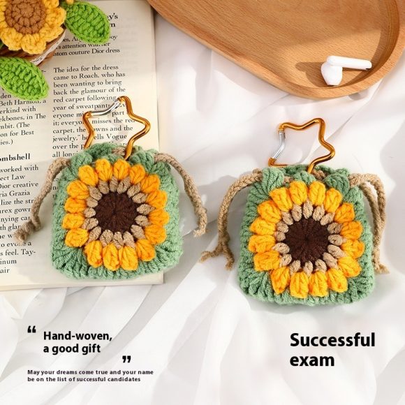 Wool Hand-woven Sunflower Earphone Bag Finished Pendant - Image 4