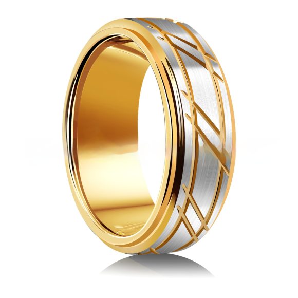 Men's Yellow Gold 8mm Simple Design Polished Twill Tungsten Ring - Image 10