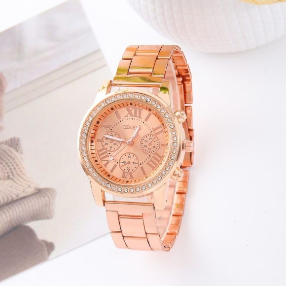 Geneva Steel Belt Gold Quartz Watch - Image 3