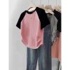Women's Cotton Stretch Crew Neck Short Sleeve Stitching Top - Image 5