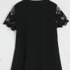 Contrast Lace Tucked Blouse, Casual V Neck Short Sleeve Blouse - Image 3
