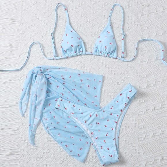 Women's Beach Style Printed Swimsuit Three Piece Set - Image 4