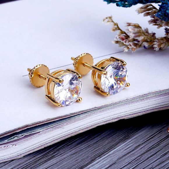 Gold-plated Micro-inlaid Round Zircon Ear Studs Earrings - Image 2
