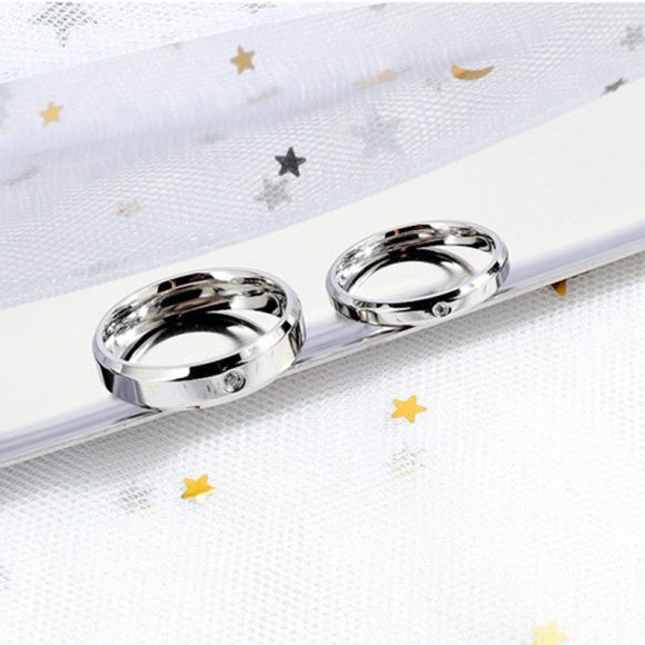 Diamond-embedded Stainless Steel Couple Rings Titanium Steel Couple Ring Glossy