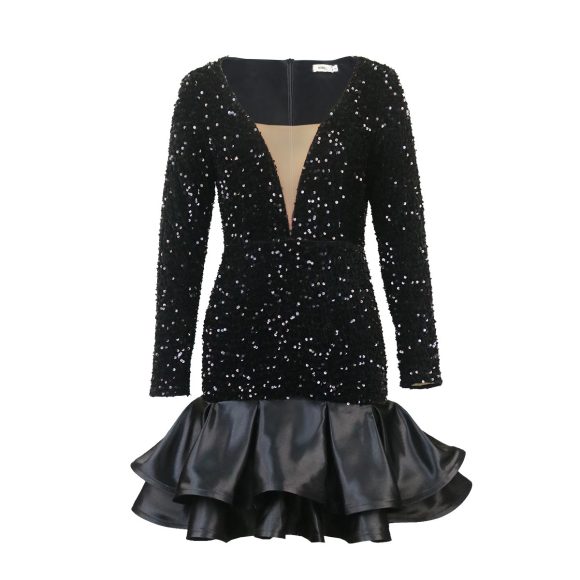 See-through Deep V-neck Sequins Dress Banquet Ball Party Short Dress - Image 7