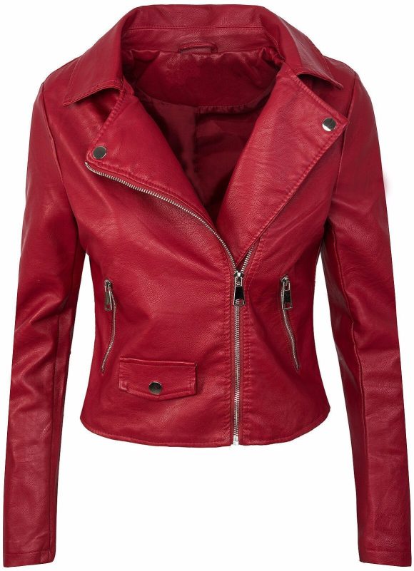 Women's Fall Winter Coat Slim PU Leather Short Zipper Leather Jacket Leather Coat - Image 7