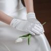 White Satin Short Gloves Lace Pearl Accessories - Image 3