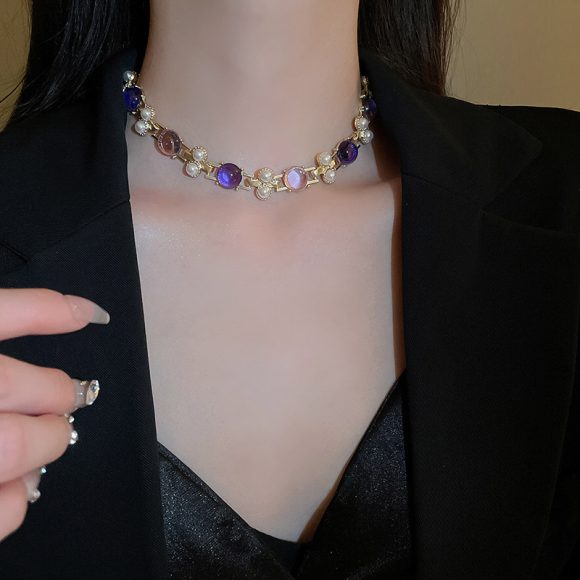 Silver Needle Pearl Round Studs Necklace Suit - Image 4