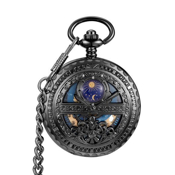 Golden Retro Hollow Pointer Night Sky Semi-automatic Mechanical Pocket Watch - Image 4