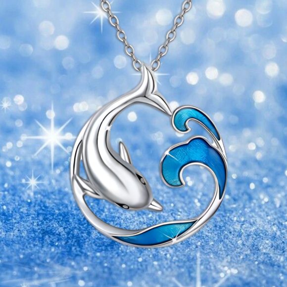 Cute Dolphin Wave Round Necklace