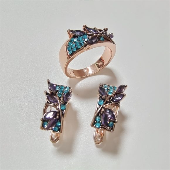 Green Leaves Shape Inlaid With Purple The Crystal Set - Image 2