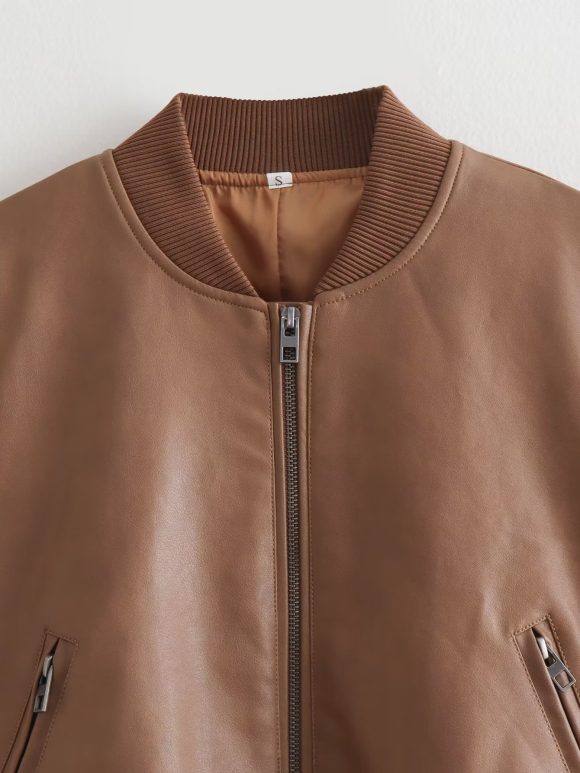 Women's Stand Collar Motorcycle Pilot Jacket - Image 8