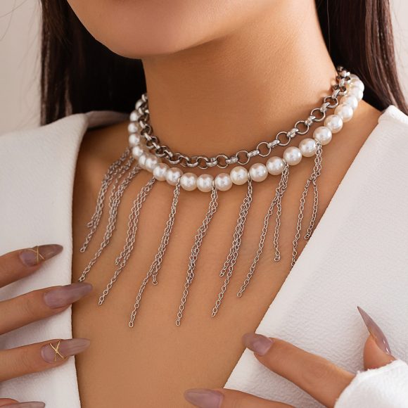Pearl Tassel Fun Design Double-layer Retro Necklace Women's Accessories - Image 5