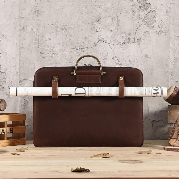 Crazy Horse Leather Men's Business Handbag Genuine Leather Computer Bag - Image 5